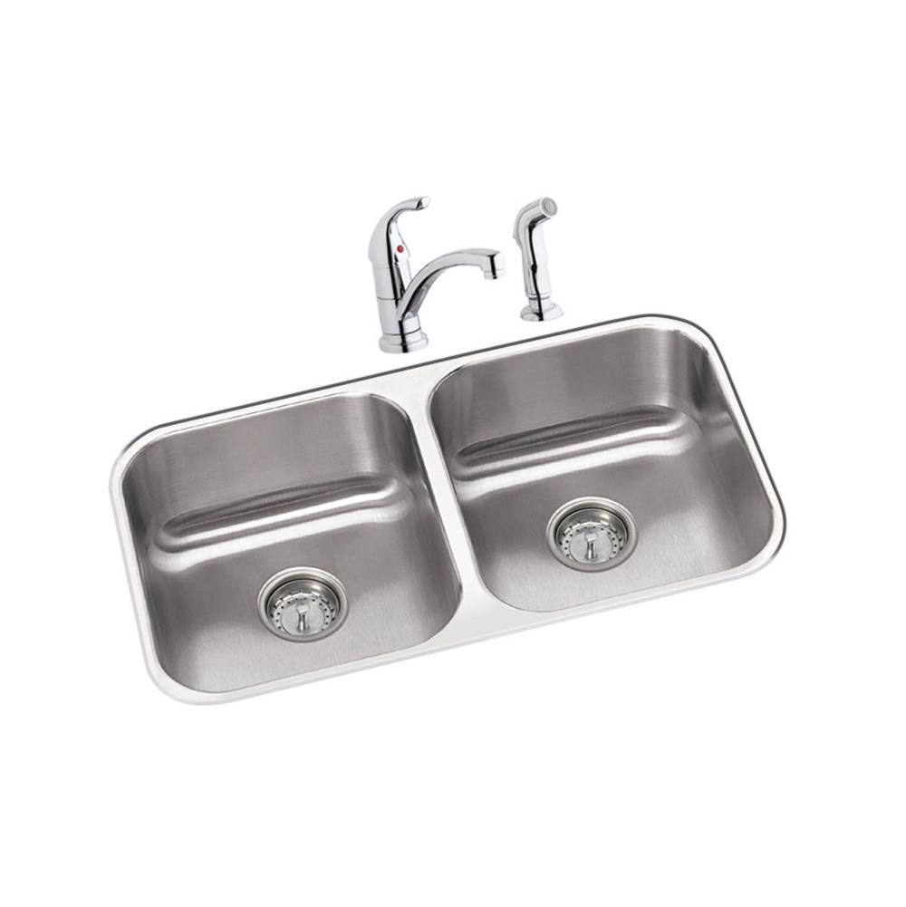 Elkay Dayton Stainless Steel 31-3/4'' x 18-1/4'' x 8'', Equal Double Bowl Undermount Sink and Faucet Kit