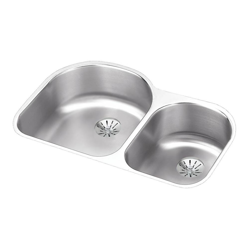 Elkay Lustertone Classic Stainless Steel 31-1/4'' x 20'' x 7-1/2'', Offset 60/40 Double Undermount Sink w/Perfect Drain