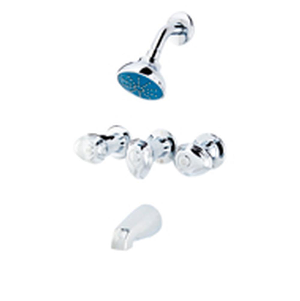 Gerber Plumbing Gerber Hardwater Three Handle Threaded Escutcheon Tub & Shower Fitting with IPS/Sweat Connections & Threaded Spout 1.75gpm Chrome