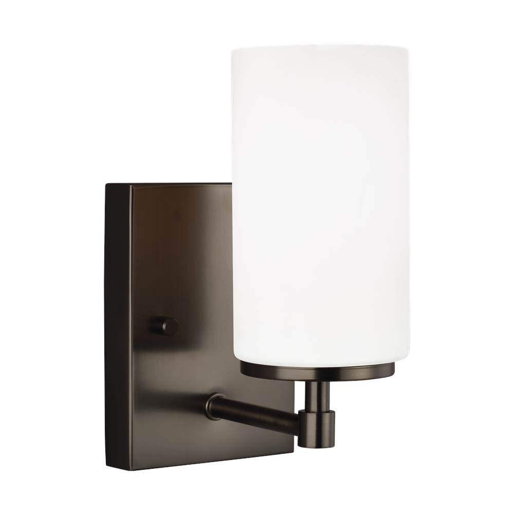 Generation Lighting Alturas Contemporary 1-Light Indoor Dimmable Bath Vanity Wall Sconce In Brushed Oil Rubbed Bronze Finish With Etched White Inside Glass Shade