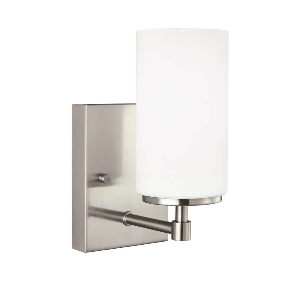 Generation Lighting Alturas Contemporary 1-Light Led Indoor Dimmable Bath Vanity Wall Sconce In Brushed Nickel Silver Finish With Etched White Inside Glass Shade