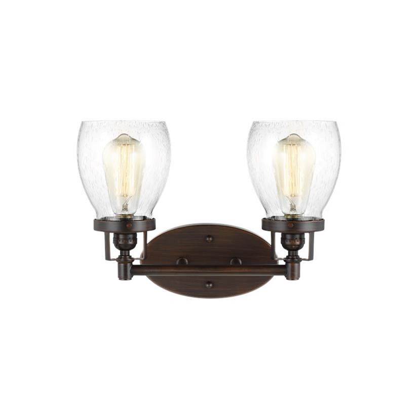 Generation Lighting Belton Transitional 2-Light Indoor Dimmable Bath Vanity Wall Sconce In Bronze Finish With Clear Seeded Glass Shades