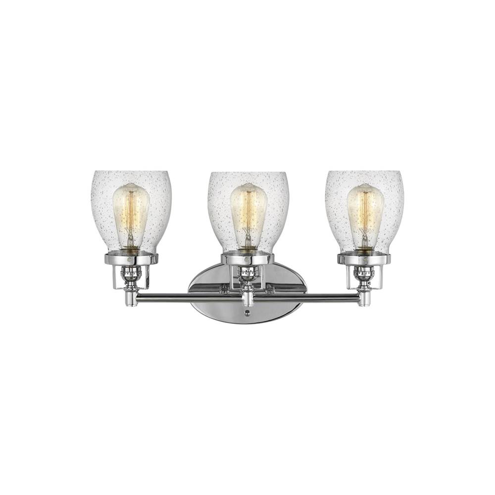 Generation Lighting Belton Transitional 3-Light Indoor Dimmable Bath Vanity Wall Sconce In Chrome Silver Finish With Clear Seeded Glass Shades