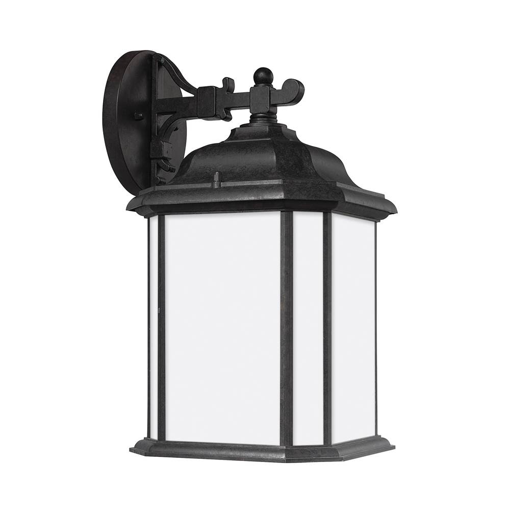 Generation Lighting Kent Traditional 1-Light Led Outdoor Exterior Large Wall Lantern Sconce In Oxford Bronze Finish With Satin Etched Glass Panels