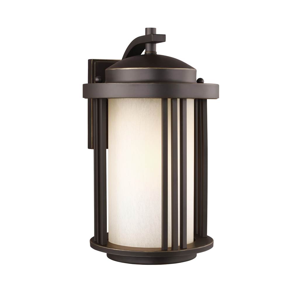 Generation Lighting Crowell Contemporary 1-Light Led Outdoor Exterior Medium Wall Lantern Sconce In Antique Bronze Finish With Creme Parchment Glass Shade
