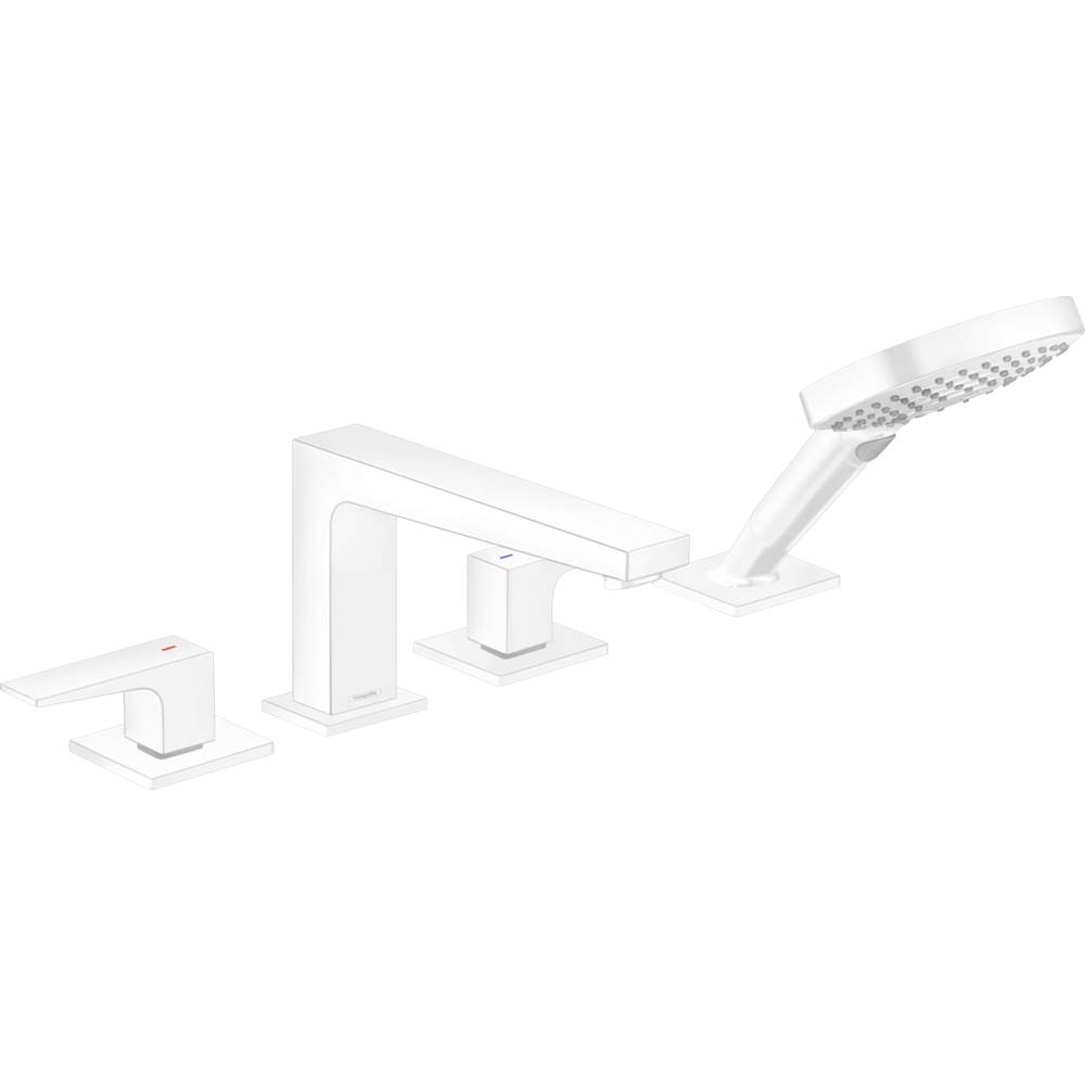 Hansgrohe Metropol 4-Hole Roman Tub Set Trim with Lever Handles and 1.75 GPM Handshower in Matte White