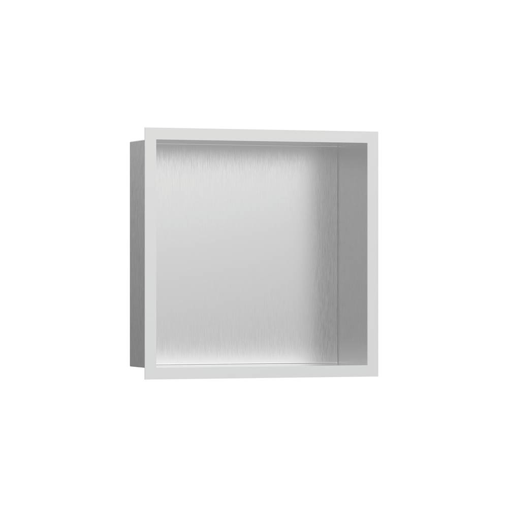 Hansgrohe XtraStoris Individual Wall Niche Brushed Stainless Steel with Design Frame 12''x 12''x 4''  in Matte White