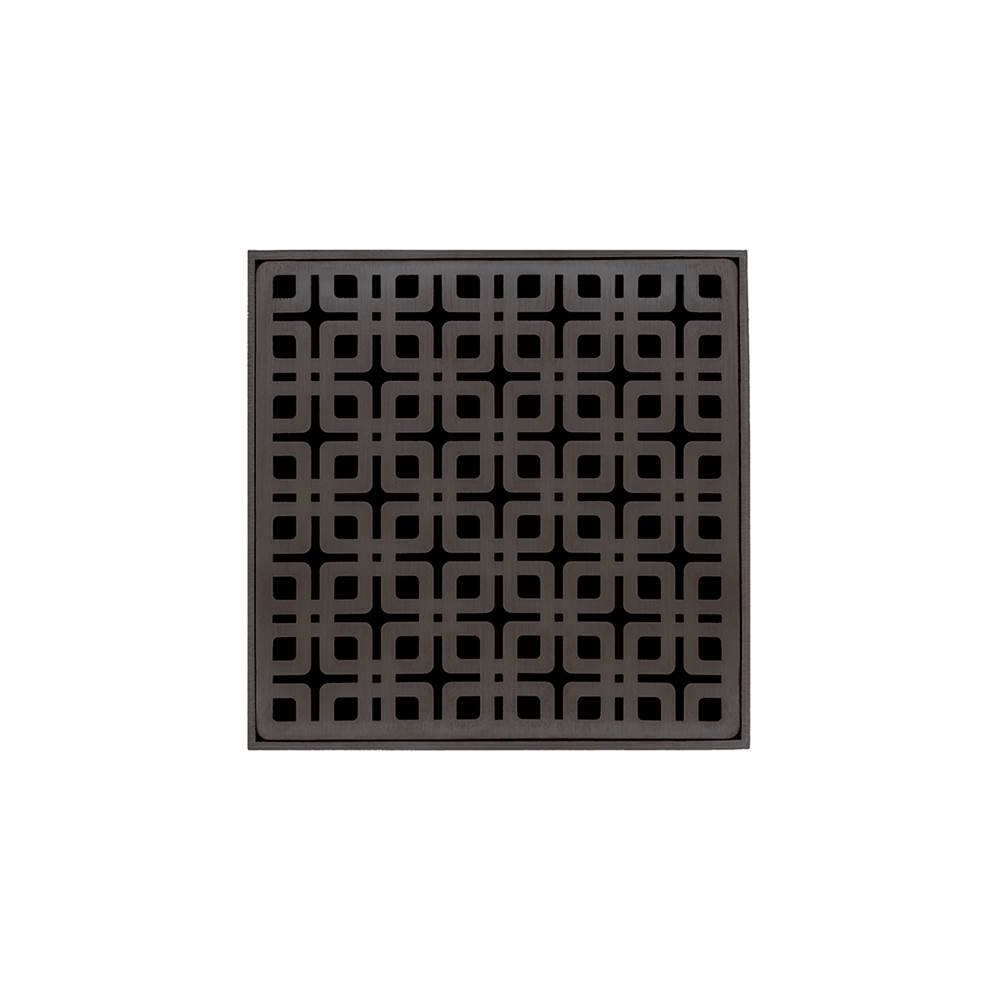 Infinity Drain 5'' x 5'' KDB 5 Complete Kit with Link Pattern Decorative Plate in Oil Rubbed Bronze with ABS Bonded Flange Drain Body, 2'', 3'' and 4'' Outlet
