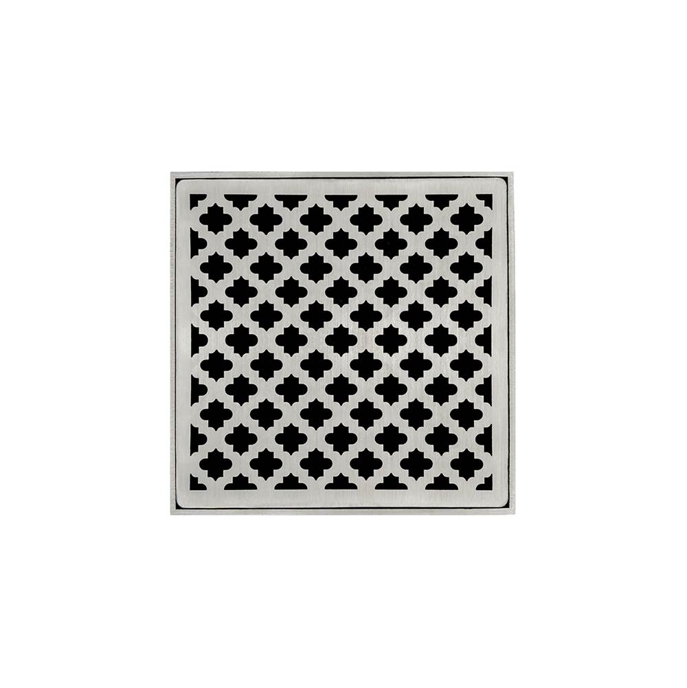 Infinity Drain 5'' x 5'' Strainer with Moor Pattern Decorative Plate and 2'' Throat in Satin Stainless for MD 5