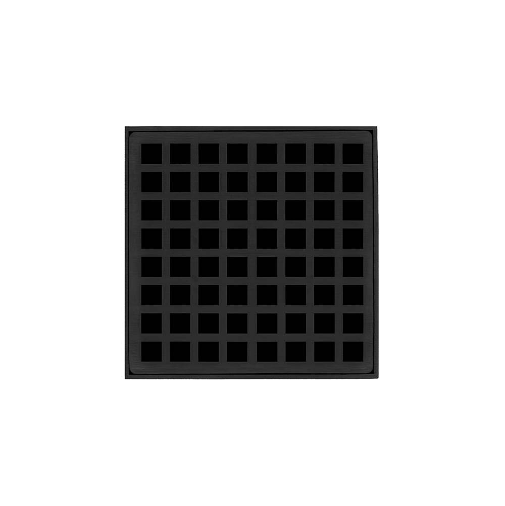 Infinity Drain 5'' x 5'' QD 5 High Flow Complete Kit with Squares Pattern Decorative Plate in Matte Black with ABS Drain Body, 3'' Outlet
