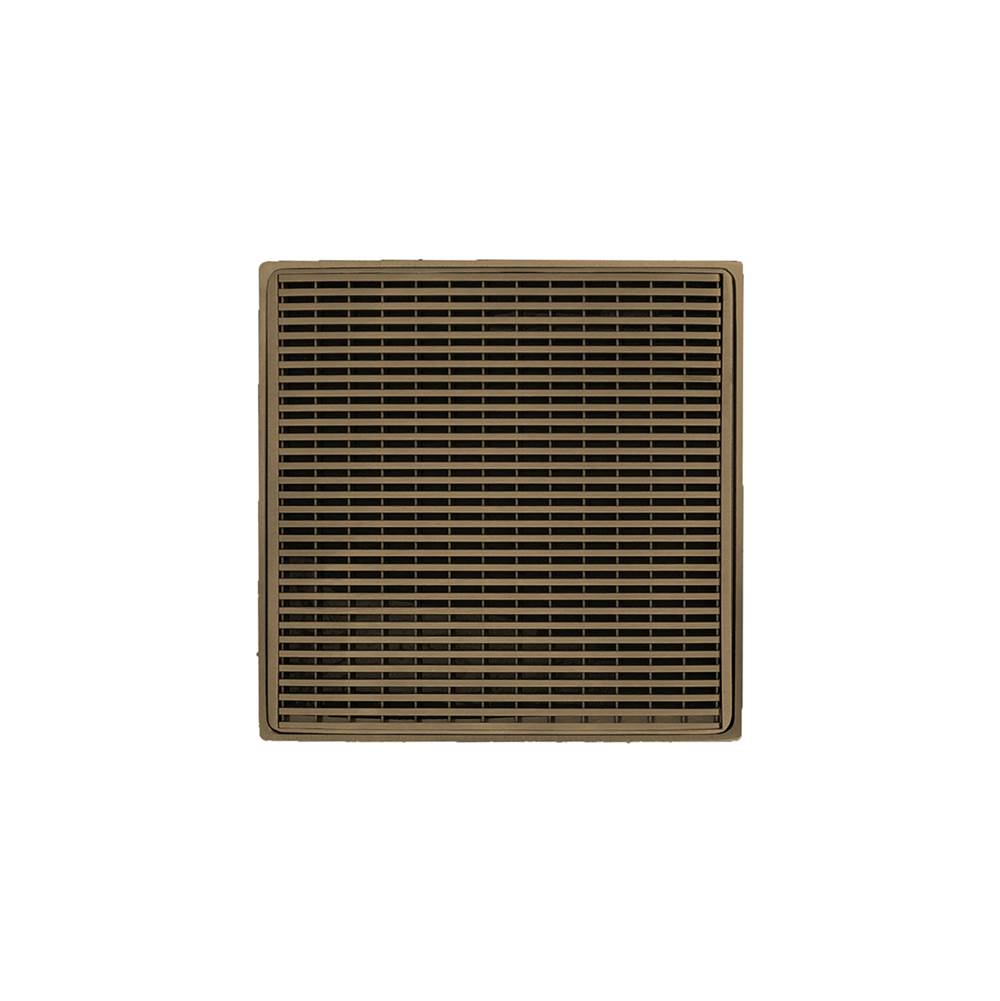 Infinity Drain 4'' x 4'' WD 4 Complete Kit with Wedge Wire Pattern Decorative Plate in Satin Bronze with Cast Iron Drain Body, 2'' Outlet