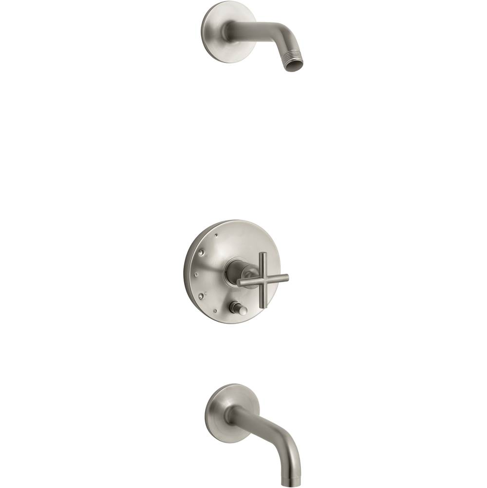 Kohler Purist® Rite-Temp(R) bath and shower trim set with push-button diverter and cross handle, less showerhead