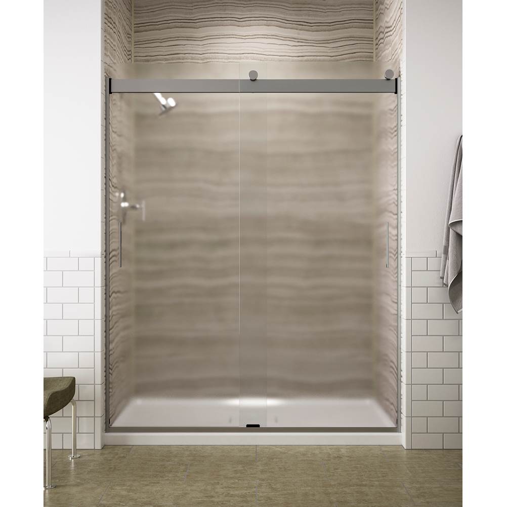 Kohler Levity® Sliding shower door, 74'' H x 56-5/8 - 59-5/8'' W, with 1/4'' thick Frosted glass and blade handles