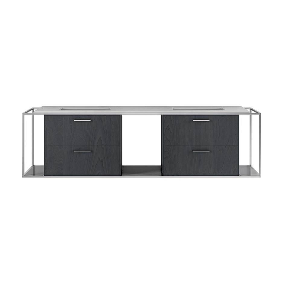 Lacava Cabinet of wall-mount under-counter vanity LIN-UN-72A with four drawers (pulls included), metal frame,  solid surface countertop and shelf.