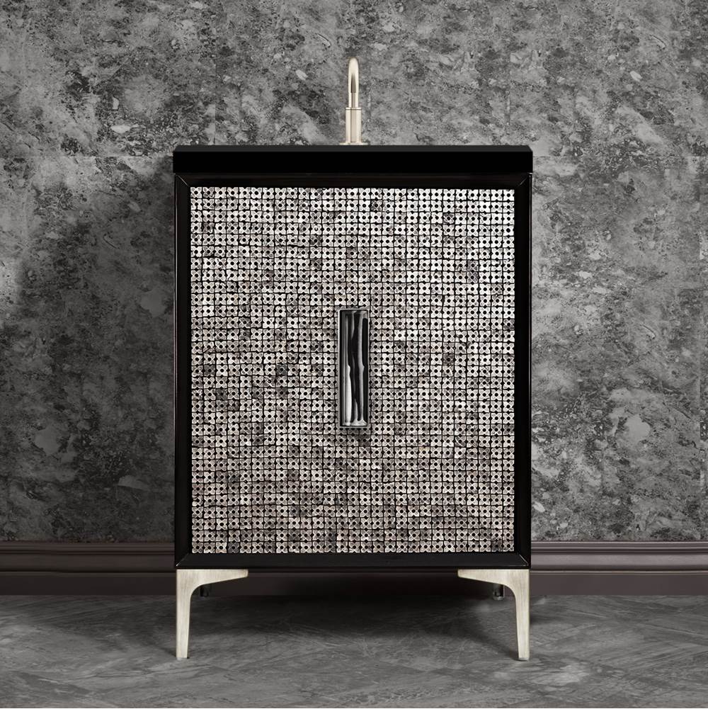 Linkasink MOTHER OF PEARL with 8'' Artisan Glass Prism Hardware 24'' Wide Vanity, Black, Satin Nickel Hardware, 24'' x 22'' x 33.5'' (without vanity top)