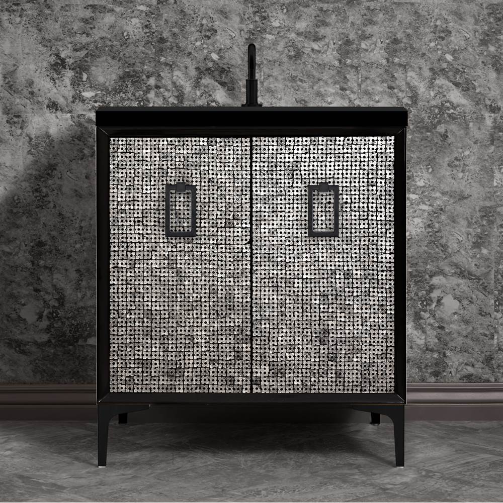 Linkasink Mother of Pearl 30'' Wide Black Vanity with Polished Brass Coach Pull and Hardware, 30'' x 22'' x 33.5'' (without vanity top)