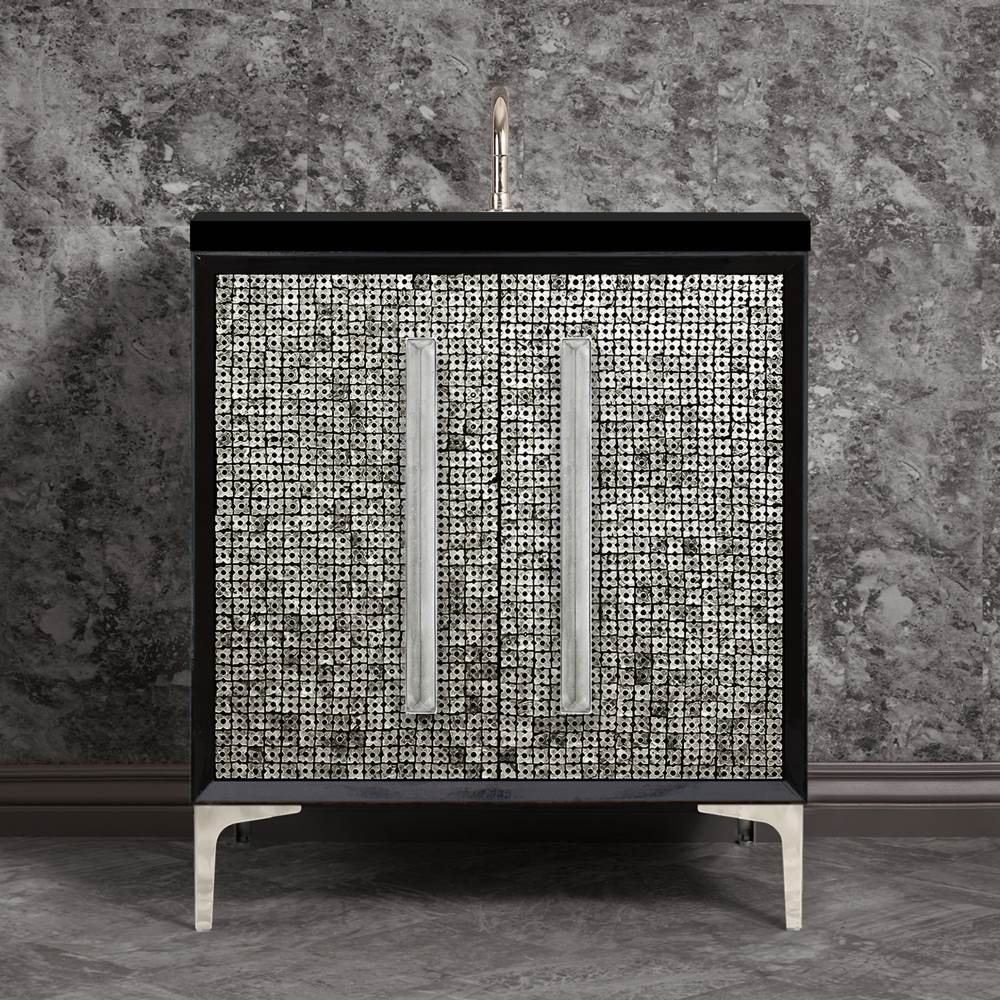 Linkasink MOTHER OF PEARL with 18'' Artisan Glass Prism Hardware 30'' Wide Vanity, Black, Polished Nickel Hardware, 30'' x 22'' x 33.5'' (without vanity top)