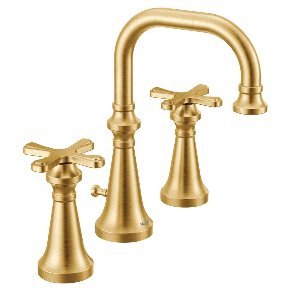Moen Colinet Traditional Two-Handle Widespread High-Arc Bathroom Faucet with Cross Handles, Valve Required, in Brushed Gold