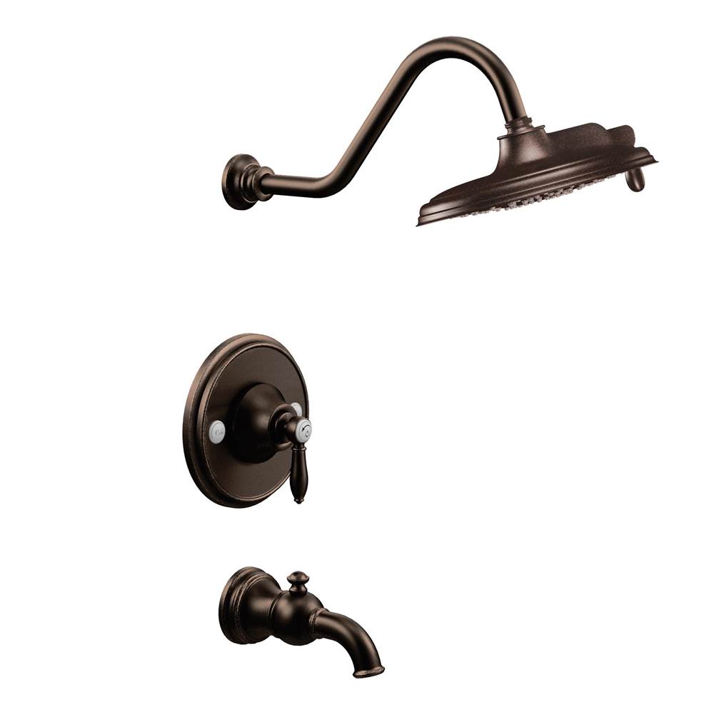 Moen Weymouth Posi-Temp Tub and Shower Trim Kit, Valve Required, including 9-Inch 2-Spray Eco-Performance Rainshower, Oil Rubbed Bronze