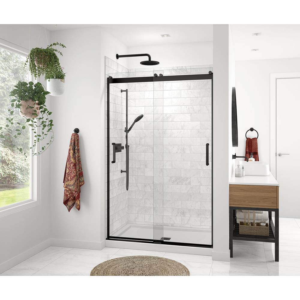 Maax Revelation Round 44-47 x 70 1/2-73 in. 6 mm Sliding Shower Door for Alcove Installation with Clear glass in Matte Black