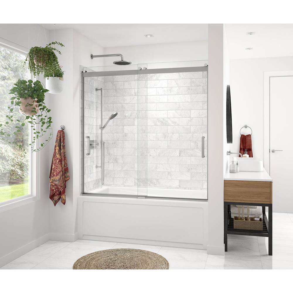 Maax Revelation Round 56-59 x 56 3/4-59 1/4 in. 6 mm Sliding Tub Door for Alcove Installation with Clear glass in Chrome