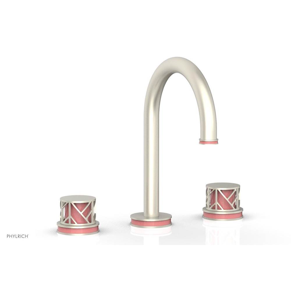Phylrich Polished Nickel Jolie Widespread Lavatory Faucet With Gooseneck Spout, Round Cutaway Handles, And Pink Accents - 1.2GPM