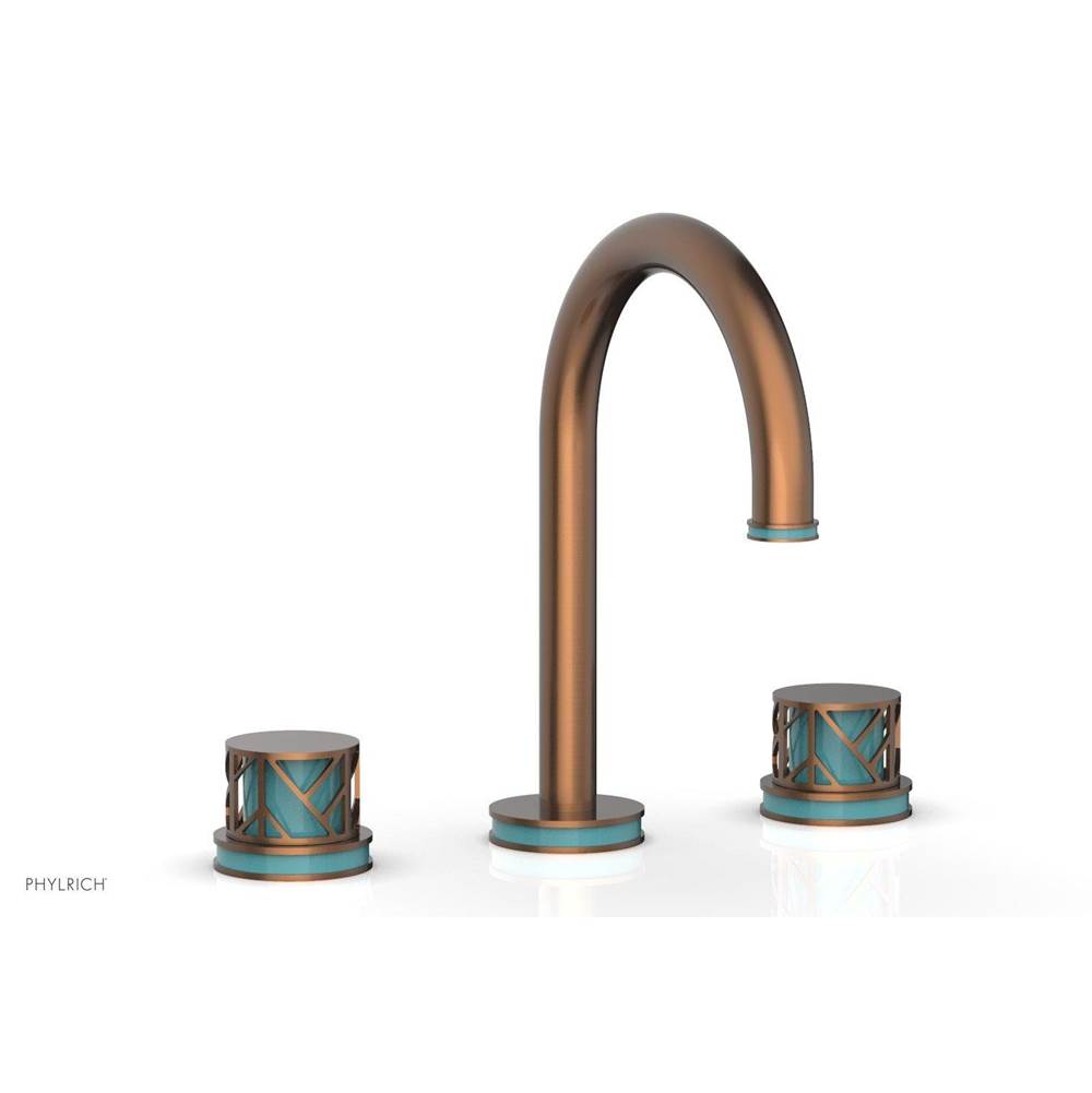 Phylrich Polished Copper (Living Finish) Jolie Widespread Lavatory Faucet With Gooseneck Spout, Round Cutaway Handles, And Turquoise Accents - 1.2GPM