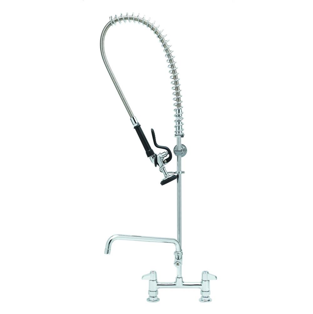 T&S Brass Pre-Rinse Unit, 8'' Deck Mount, 14'' Add-On Faucet, Lever Handles, 5SV Spray Valve Equip