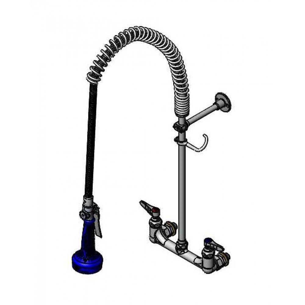 T&S Brass EasyInstall Pre-Rinse, Spring Action, Wall Mount, 8'' C/C, 1/2'' NPT Male Inlets, Wall Brkt