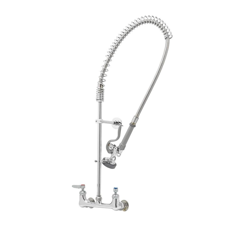 T&S Brass Pre-Rinse, EasyInstall, 8'' Wall Mount Faucet, Spring Action, Ceramas, B-0107, Wall Bracket