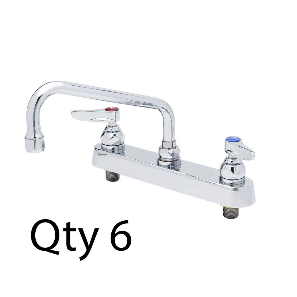 T&S Brass Workboard Faucet, Deck Mount, 8'' Centers, 8'' Swing Nozzle, Lever Handles (Qty. 6)