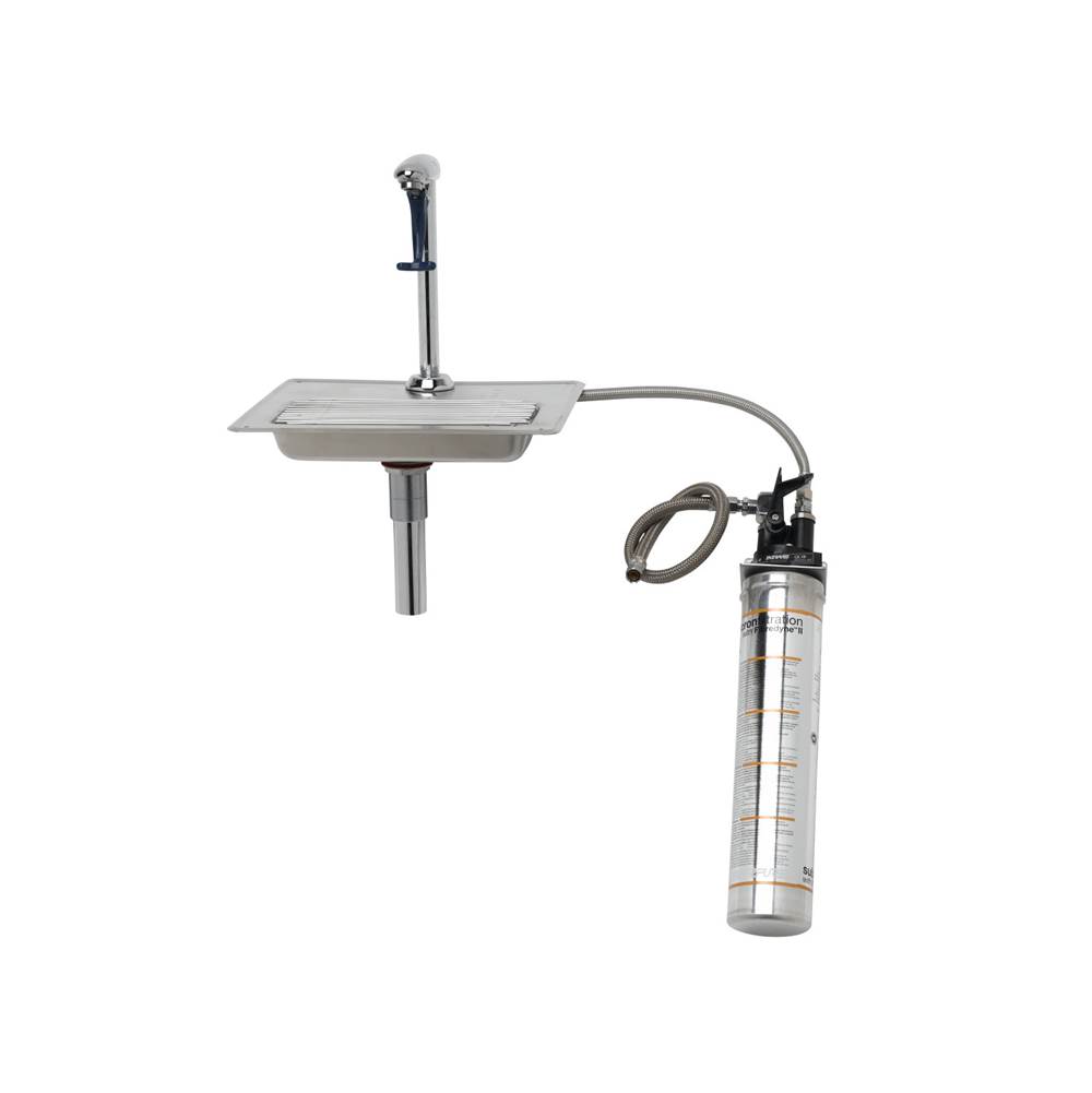 T&S Brass Water Station w/ 8'' Pedestal Type Glass Filler, Drip Pan, Drain & Water Filtration Kit