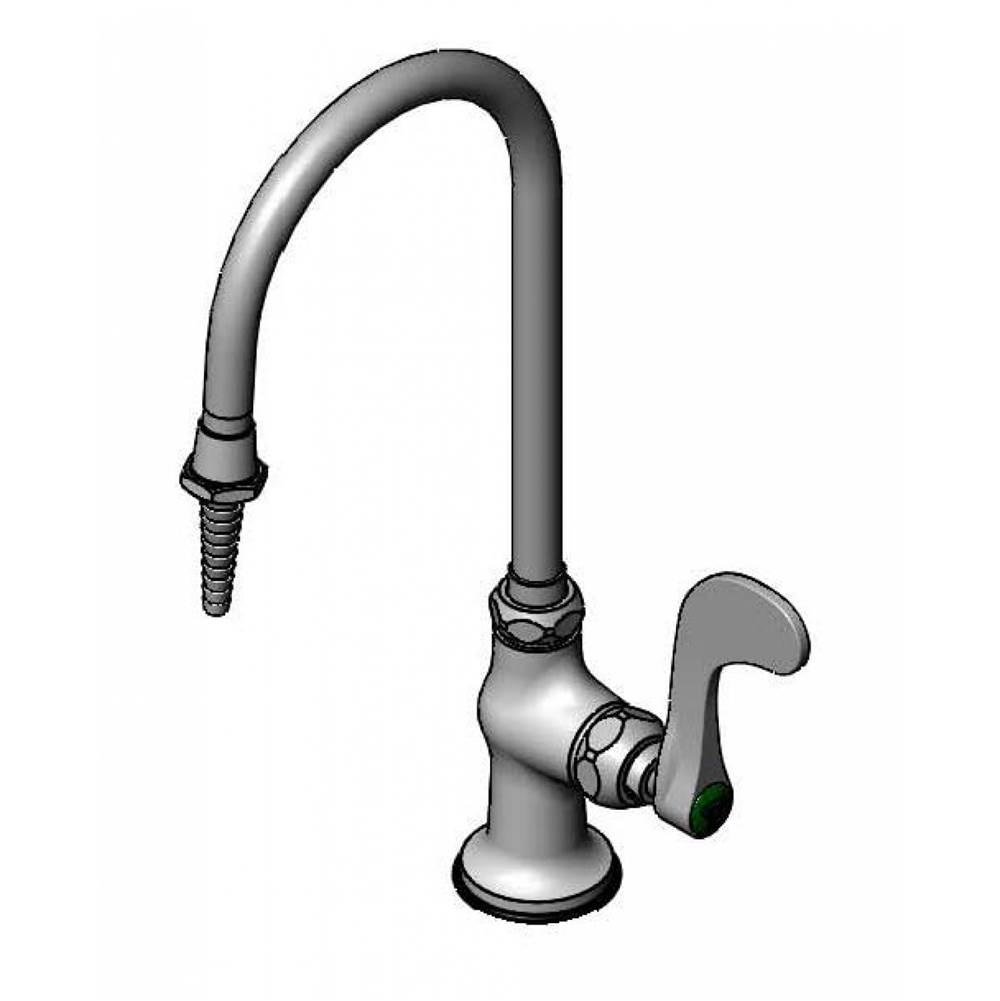 T&S Brass Lab Faucet, Single Temp, Deck Mount, Swivel/Rigid Gooseneck, Serrated Tip, 4'' Wrist Handle
