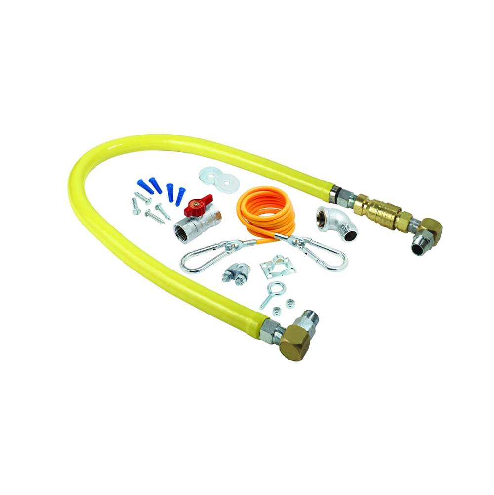 T&S Brass Gas Hose w/Quick Disconnect, 1/2'' NPT, 36'' Long, Installation Kit and SwiveLink Fittings