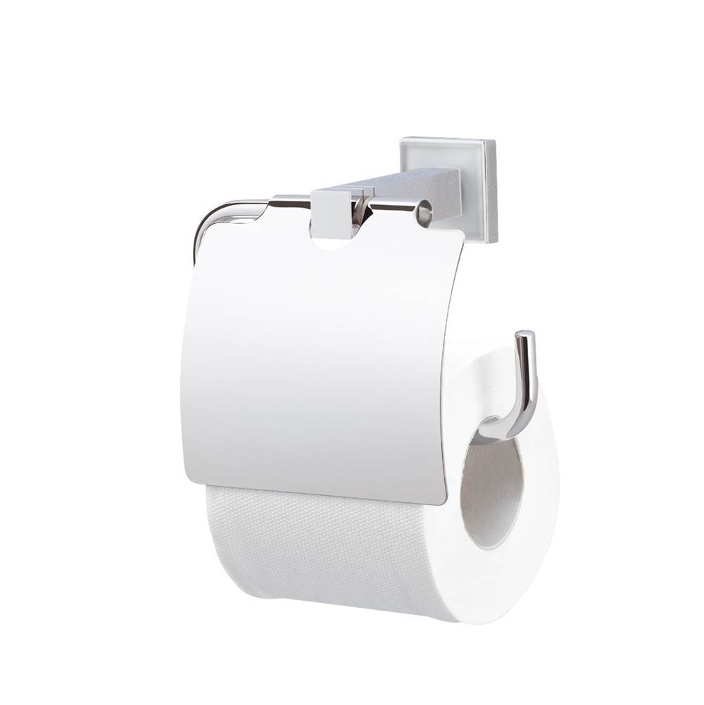 Valsan Cubis-Plus Polished Nickel Toilet Roll Holder W/Lid