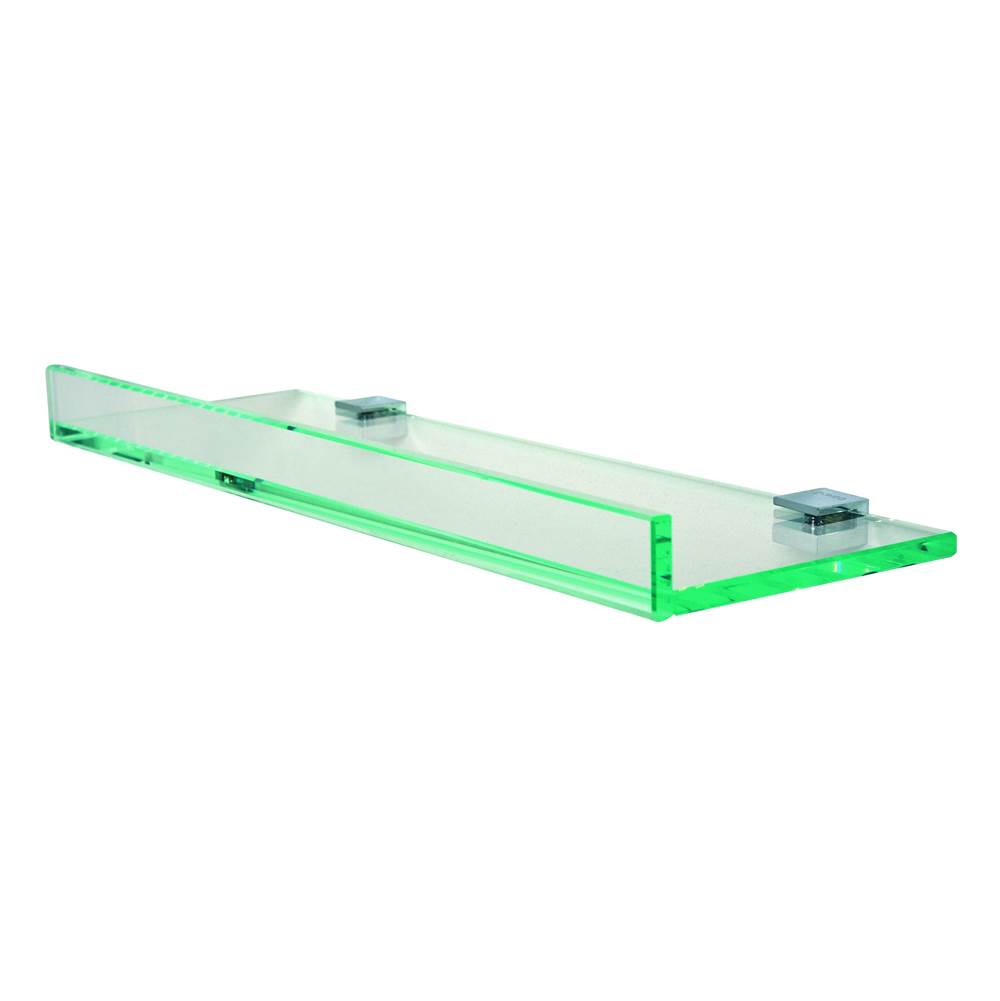 Valsan Tetris R Unlacquered Brass Glass Shelf W/1'' Front Lip And Square Back Plate - 15 3/4'' X 4 7/8'' X 1 3/8''